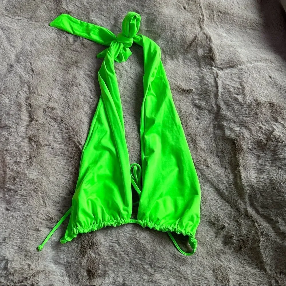 Frankies bikinis neon lime green wrap bikini top